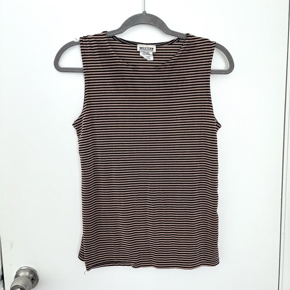 Vintage 90s Western Connection Black Brown Striped Sleeveless Top